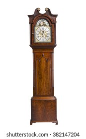 Tall grandfather (long-case) clock vintage antique isolated on white background with clipping path