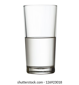 Tall Half Full Glass Of Water Isolated On White Clipping Path Included