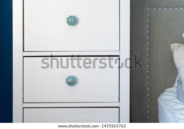 Tall Ikea White Stained Dresser Used Stock Photo Edit Now 1419263762