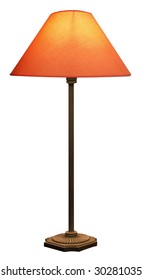 Tall Lamp With Orange Shade Isolated With Clipping Path