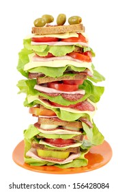 Tall Sandwich On White Background 