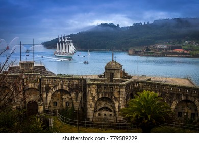 Tall Ship Juan Sebastian Elcano Arrival To Ferrol Galicia Spain