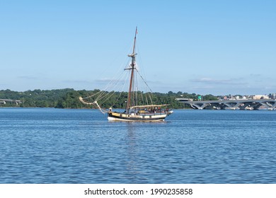 The Tall Ship Providence Sailing On The Potomac River.