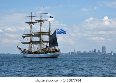 A Tall Ship Sails Past The Buffalo, NY Waterfront.