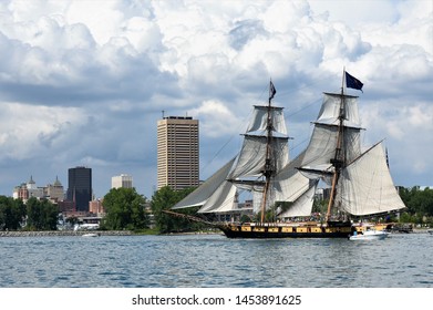 A Tall Ship Sails Past The Buffalo, NY Waterfront.