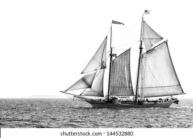 Tall ship under sail in monochrome, isolated against white, with copy space - Powered by Shutterstock