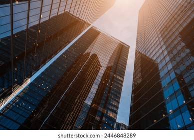 tall skyscrapers buildings looking up perspective, modern architecture of steel and glass, skyline of big city - Powered by Shutterstock