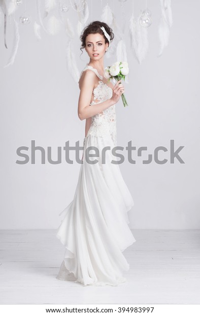 Tall Slim Young Bride Luxurious Lace Stock Photo Edit Now 394983997