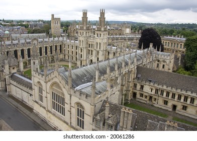 The Tall Spires And College Buildings At Oxford, A University In South East England.