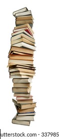 Tall Stack Of Books Isolated Over White Background