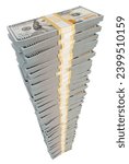 Tall Stack of One Million Dollars in One Hundred Dollar Bills Isolated on a White Background.