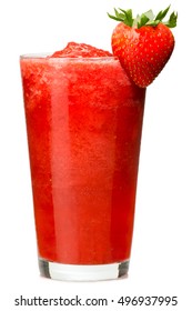 Tall strawberry daiquiri smoothie slushy with garnish isolated on white background