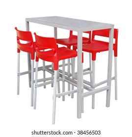 Tall Table With Red Chairs Isolated With Clipping Path