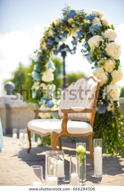 Tall Vases Candles Stand Before Sofa Stock Photo Edit Now 666284506