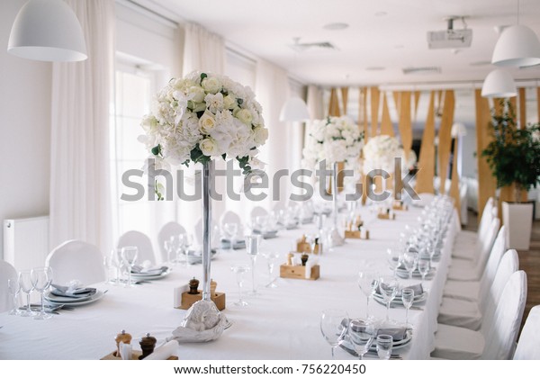 Tall Vases White Flowers Stand On Stock Photo Edit Now 756220450