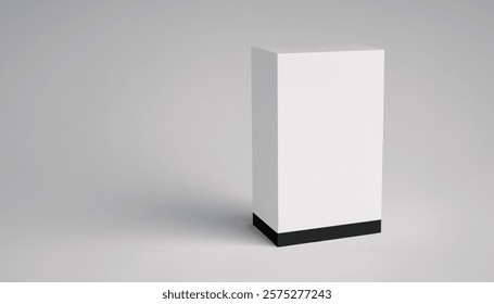 Tall white rectangular box with a black base is shown against a light gray background This image is a product display mockup.