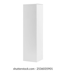 Tall, white rectangular box mockup with a blank surface, ideal for packaging design or branding presentations. Simple and minimalist, isolated on a white background.