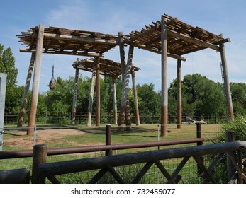 Tall Wooden Structures Elephant Habitat Zoo Stock Photo 732455077