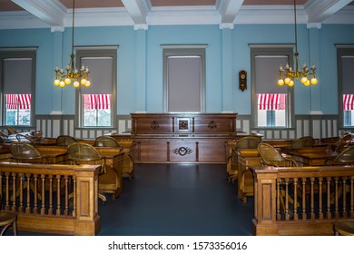 Tallahassee, FL, USA - Feb 15, 2019: The Large Meeting Hall Of Senate Chamber In The Old Capital Of Florida