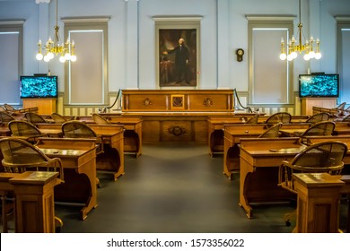 Tallahassee, FL, USA - Feb 15, 2019: The Large Meeting Hall Of Senate Chamber In The Old Capital Of Florida