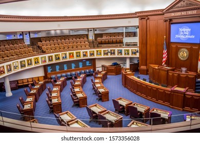 Tallahassee, FL, USA - Feb 15, 2019: The Large Meeting Hall Of Senate Chamber In The Old Capital Of Florida