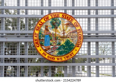 Tallahassee, FL, USA - February 11,  2022: Great Seal of the State of Florida is shown at the Capitol building in Tallahassee, FL. This Seal is used to represent the government of the state of Florida