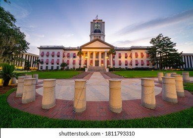 TALLAHASSEE, FL, USA - SEPTEMBER 7, 2020: Establishing photo of Florida State Capitol Building Downtown Tallahassee