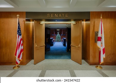 TALLAHASSEE, FLORIDA - DECEMBER 5: Senate chamber decorated for the holidays at the Florida State Capitol building on December 5, 2014 in Tallahassee, Florida