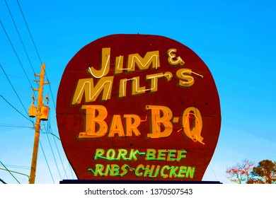 Tallahassee,FL / USA -03/20/2019 : Jim and Malt's Bar B-Q sign in Tallahassee, Florida.