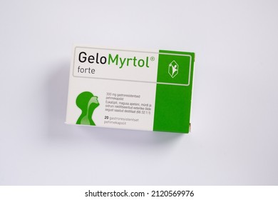 Tallinn, Estonia - 02.08.2022: GeloMyrtol Forte Capsules By Pohl-Boskamp For Chronic Bronchitis And Acute Sinusitis Treatment. Mixture Of Eucalyptus, Sweet Orange, Myrtle And Lemon Essential Oils.