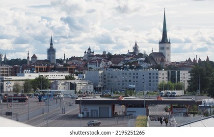  Tallinn, Estonia, 07-28-2022: Sea Passenger Port, View To Old City Downtown