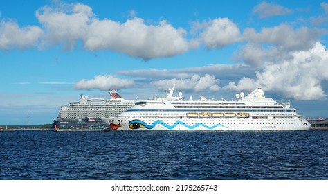 Tallinn, Estonia, 07-28-2022: Sea Passenger Port, Cruise Ships At The Pier