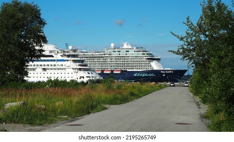 Tallinn, Estonia, 07-28-2022: Sea Passenger Port, Cruise Ships At The Pier