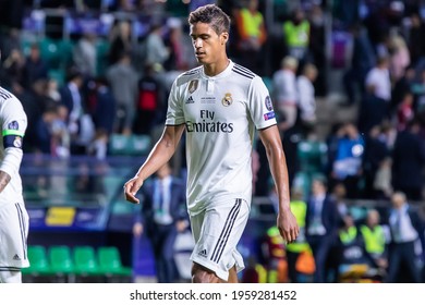 TALLINN, ESTONIA - 15 AUGUST, 2018: Raphael Varane Of Real Madrid Seen During The UEFA Super Cup 2018 Match Between Real Madrid And Atletico Madrid. 