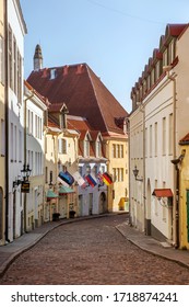 Tallinn, Estonia - APR 07, 2020: Hotel Schlossle And Taff Jazz Club In The Old Town