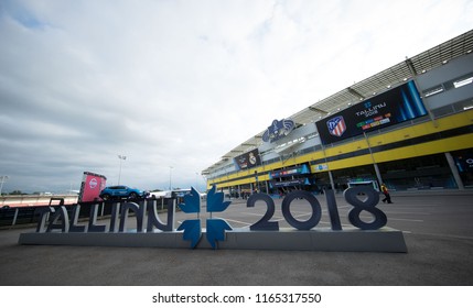 TALLINN, ESTONIA - AUGUST 15, 2018: A Le Coq Arena Before The UEFA Super Cup 2018 Match Real Madrid - Atletico Madrid