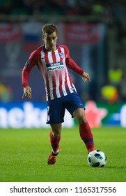 TALLINN, ESTONIA - AUGUST 15, 2018: Atletico Madrid Forward Antoine Griezmann During The UEFA Super Cup 2018 Match Real Madrid - Atletico Madrid