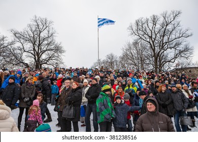 TALLINN, ESTONIA - FEBRUARY 24, 2016: Celebrating of Day of Independence and the Defence Forces parade on Freedom Square in Tallinn, Estonia. Estonian people meet the holiday