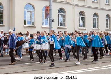 Tallinn, Estonia - JUL 06, 2019: A School Band On Parade Of Estonian Song And Dance Festival