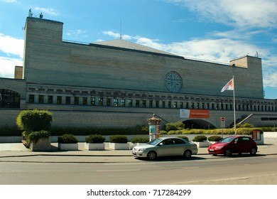 TALLINN, ESTONIA - JULY 9, 2017: Building of The National Library of Estonia, the largest library in the Baltic states with more than 3 million boooks and other items.