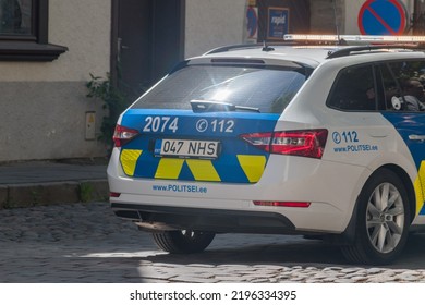 Tallinn, Estonia - June 19, 2022: Detail Of Estonian Police Car.