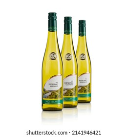 Tallinn, Estonia, March 2022, Moselland Riesling Kabinett Germany White Wine. Isolated On White White Wine