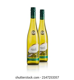 Tallinn, Estonia, March 2022, Moselland Riesling Kabinett Germany White Wine. Isolated On White White Wine