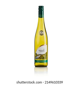 Tallinn, Estonia, March 2022, Moselland Riesling Kabinett Germany White Wine. Isolated On White White Wine