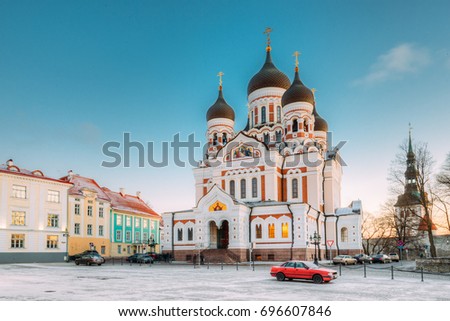 Tallinn, Estonia. Morning View Of Alexander Nevsky Cathedral. Famous Orthodox Cathedral Is Tallinn's Largest And Grandest Orthodox Cupola Cathedral. Popular Landmark. UNESCO World Heritage Site