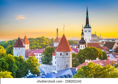 Tallinn, Estonia Old City Skyline.