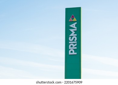 Tallinn, Estonia - September 9, 2022: Prisma Supermarket Company Light Sign. Prisma Food Store Chain Shop.