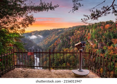 Tallulah Falls, Georgia, USA overlooking Tallulah Gorge in the autumn season. - Shutterstock ID 2156011947