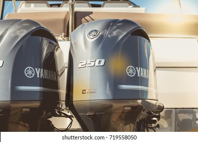 TALMONT SAINT HILAIRE, FRANCE - September 23, 2016 : Close-up Of The Cowling Of A Couple Of Yamaha Outboard Motors Of 250 On A Luxury Boat