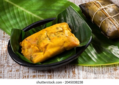 Tamale Typical Colombian Food Wrapped In Banana Leaves